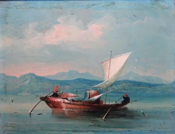 Anglo-Chinese school (19th century), Junk at sea; Fishing smack, a pair, oil on board, each 18cm x 23cm, (2).