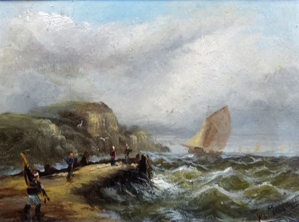 William Anslow Thornley (Thornbery) (fl. 1858-1898), Coastal scene, oil on board, signed, 13.5cm x 18.5cm.