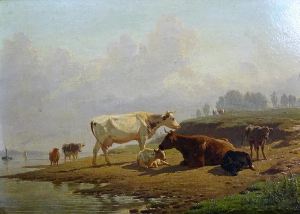 Dutch School (19th century), Cattle by an estuary, oil on panel, 26cm x 36cm.