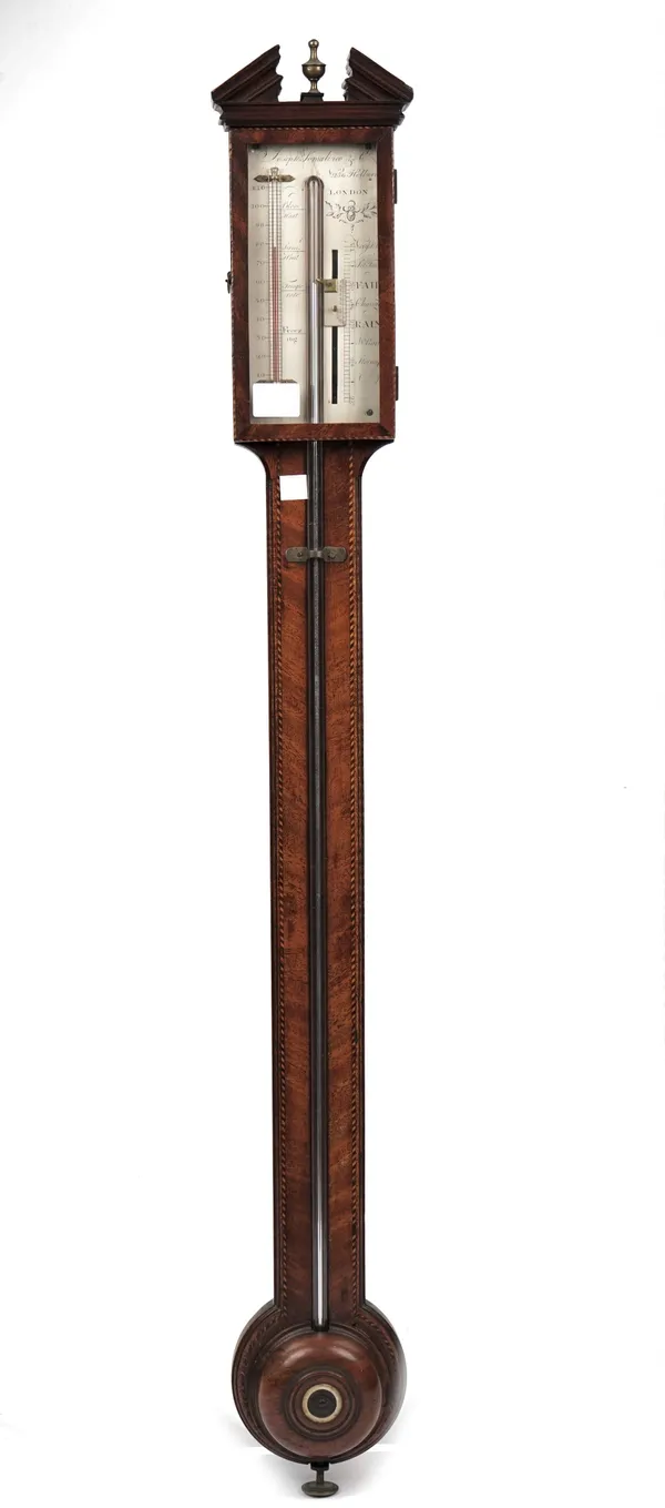 A George III inlaid mahogany stick barometer by Joseph Somalvico and Co., No 256 Holborn, London, 100cm high.