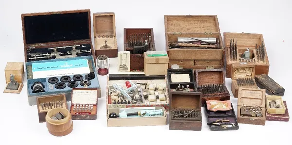 A quantity of Horologists tools and accessories including; depth lathe, die sets, a strap adjuster and sundry. (qty)