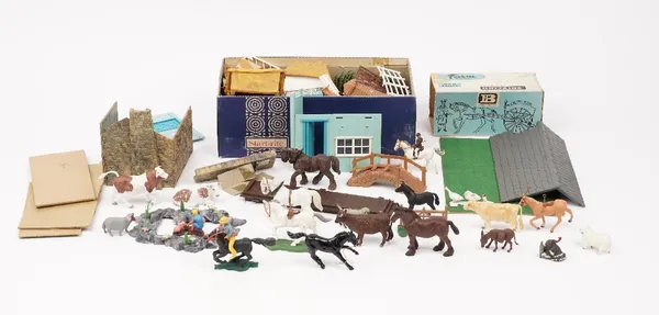 A quantity of Britains Farmyard animals and other plastic accessories, (qty).