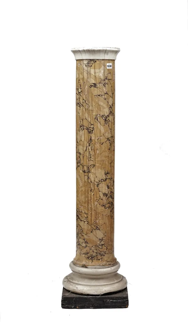 A 19th century faux marble pedestal, with turned column and stepped base, 114cm high.