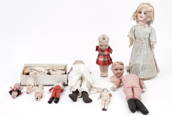 A quantity of early 20th century porcelain dolls, including Armand Marseille, Kewpie and small miniatures, (qty)