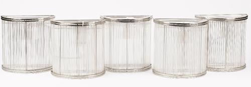 A set of five Art Deco style wall lights, late 20th century, each domed chrome frame enclosing clear tubular shades, 25.5cm high, (5).