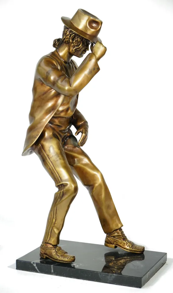 Christian Maas (b.1951), patinated bronze Michael Jackson, limited edition 39/999 raised on a marble plinth, 49cm high. ARR