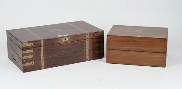 A 19th century mahogany brass bound writing slope with fitted interior, 46cm wide x 16cm high, together with a 19th century walnut writing slope, 30cm