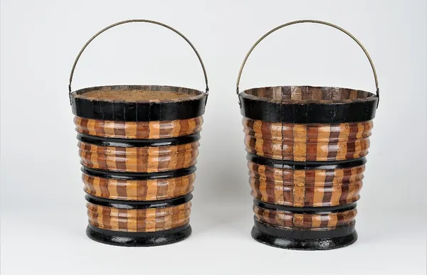 A pair of Dutch part ebonised fruitwood oyster buckets with ribbed bodies, 31cm diameter x 32cm high.