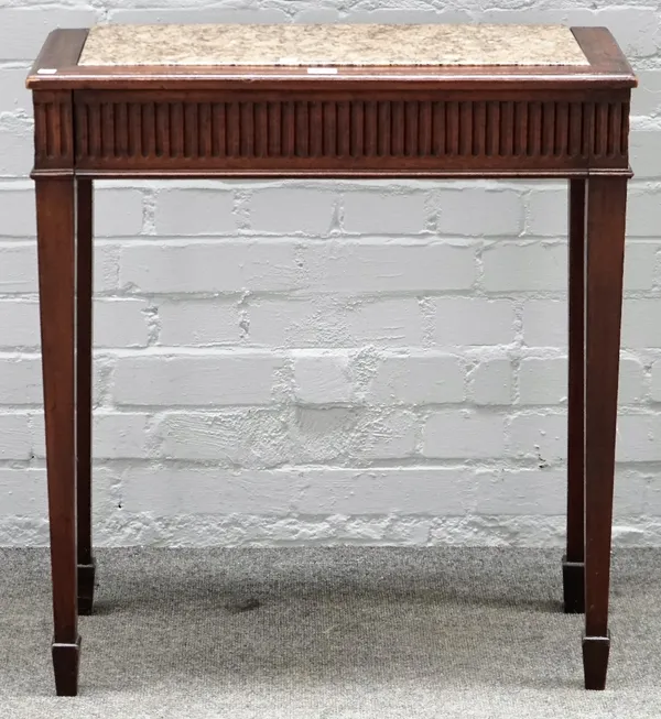 An 18th century Continental marble top console, with walnut single drawer base, 67cm wide x 75cm high.