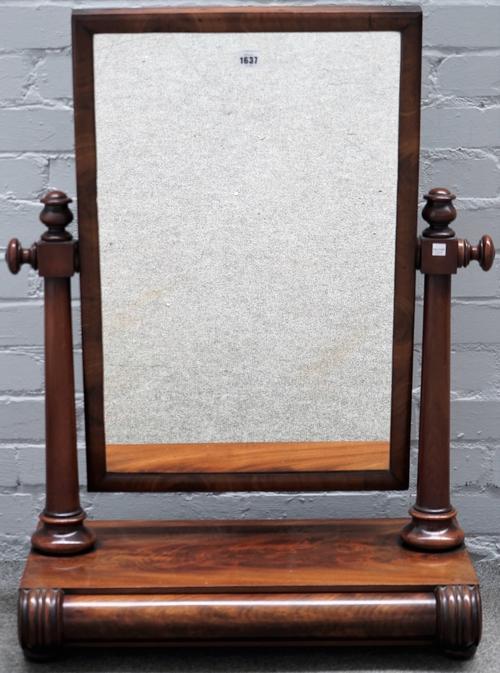 A large William IV mahogany toilet mirror, with single drawer base, 71cm wide x 91cm high.