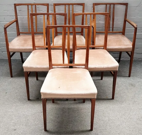 Gordon Russell, a set of six teak framed square back dining chairs, to include a pair of carvers, (6).