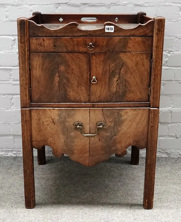 An 18th century mahogany tray top commode with single drawer over cupboards and pull out, on block supports, 54cm wide x 79cm high.