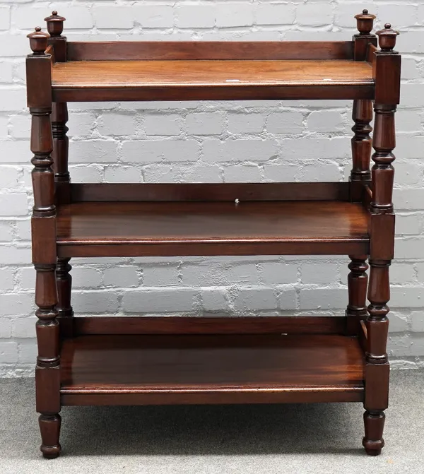 A Victorian mahogany three tier buffet, on turned supports, 92cm wide x 113cm high.