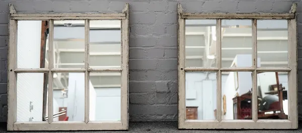 A pair of mirrors made out of six panel sash windows, 77cm wide x 81cm high.