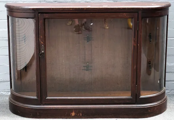 A near pair of small Victorian mahogany credenzas, fully glazed with rounded corners, 123 and 127cm wide x 84cm high.