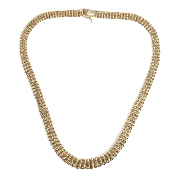 A 9ct gold interwoven link collar necklace, on a snap clasp, weight 33.4 gms, length 46cm.