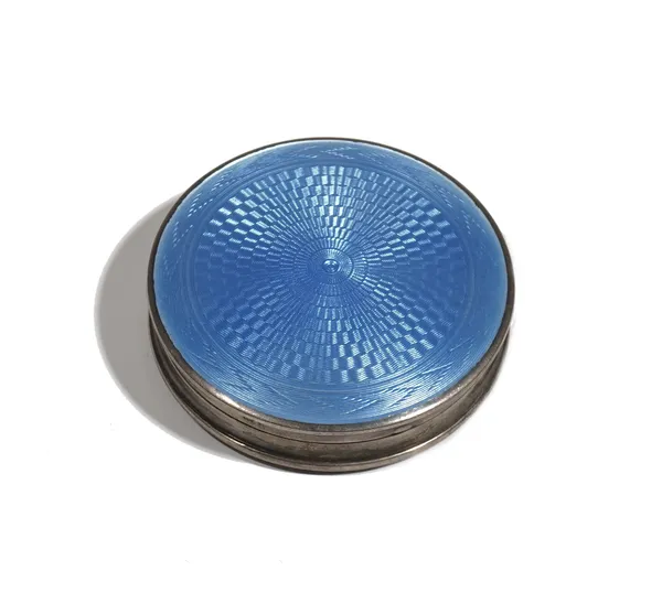 A silver and pale blue enamelled lady's circular powder compact, Birmingham 1930.