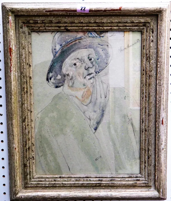 Vera Bassett (1912-1997), Lady in hat, smoking, watercolour and crayon, signed, 39.5cm x 29.5cm. ARR