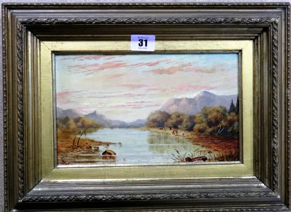 English School (19th century) Loch scene, oil on board, 14cm x 23.5cm.