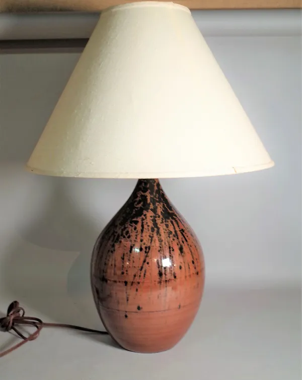 A 20th century studio pottery table lamp, 70cm high.