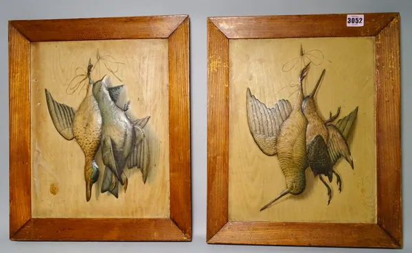 Two wall plaques depicting game birds including a Mallard, Snipe and Curlew, (2).