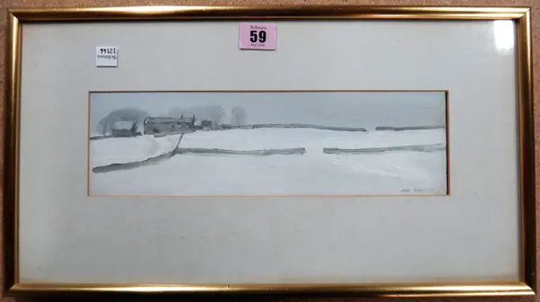 John Osborne (b.1939), Snowy landscape, oil on board, signed, 9cm x 30cm. ARR