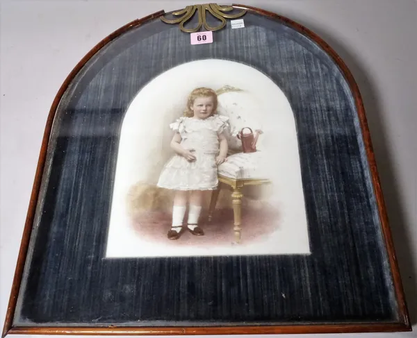 A late 19th century German porcelain plaque of a young girl within a ormolu mounted mahogany display case, 40cm wide x 45cm high.