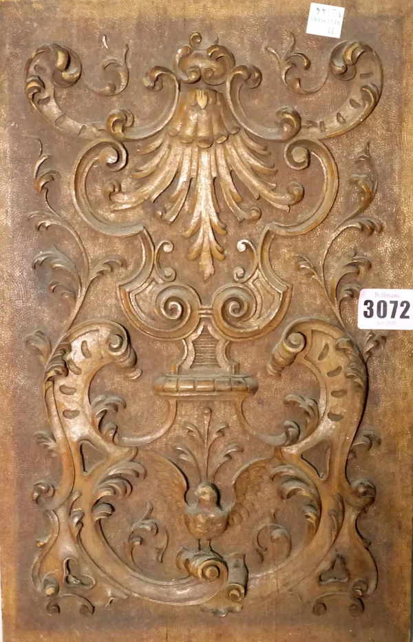 A 19th century carved wall plaque with acanthus decoration, 30cm x 23cm.