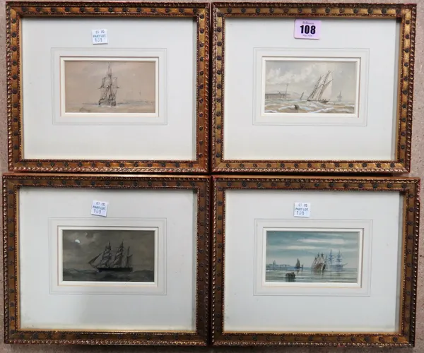 English School (20th century), Shipping scenes, a set of four watercolours, each 6cm x 10.5cm, (4).