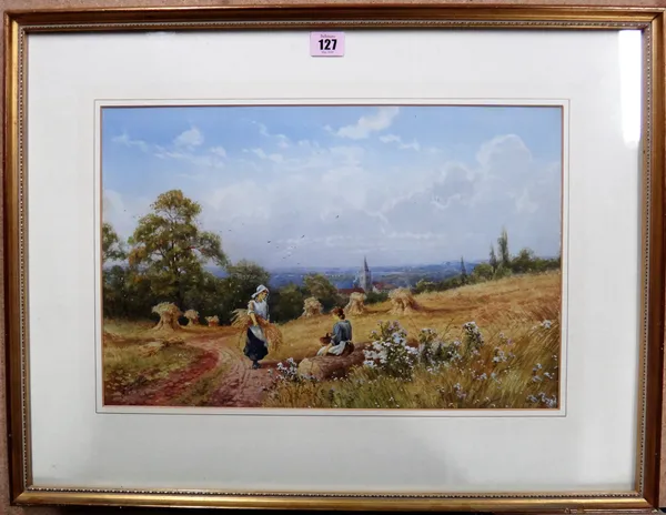 J. Berkeley (early 20th century), Harvest scene, watercolour and bodycolour, signed, 28cm x 43cm.