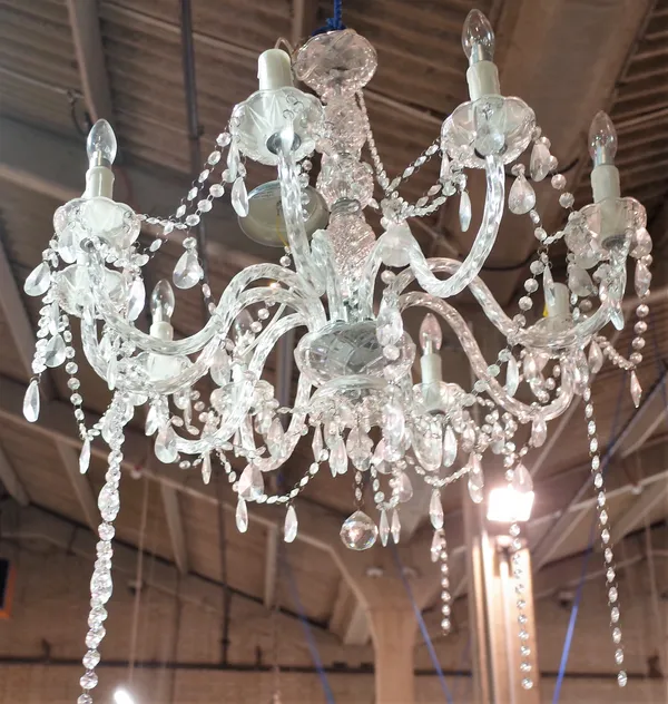 A modern glass nine branch chandelier, 80cm wide.