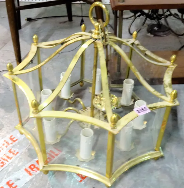 A set of five gilt metal and glass wall lights, 34cm tall, and an octagonal glazed ceiling light, 40cm wide, (6).