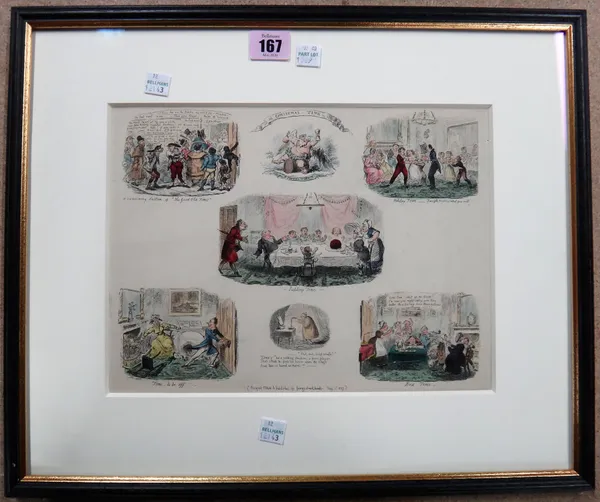 A group of assorted prints and engravings including 'Christmas Time' after George Cruickshank, a pair of chromolithographs of seashells after Georg Wo