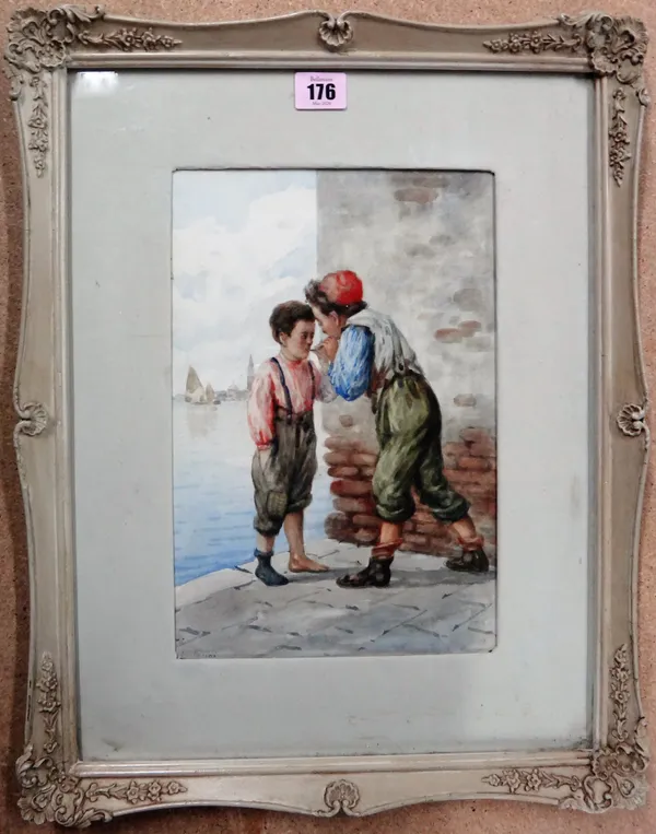 L. Ferini; L. Morelles (20th century), Italian peasant children, a pair, watercolour, both signed, each 29cm x 19cm, (2).