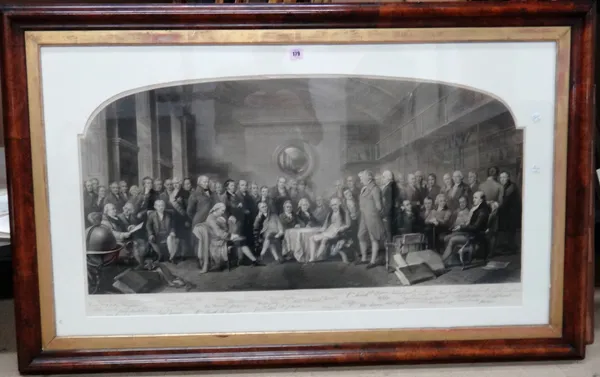 After F. Skill and W. Walker, Men of Science, engraving by W. Walker, arched top, 57cm x 105cm.