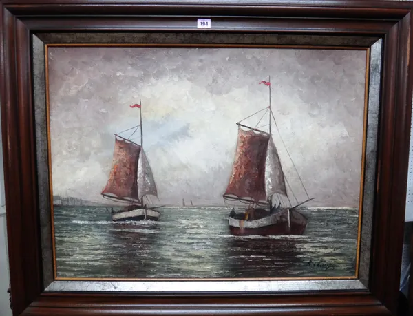 R** Clarys (20th century), Boats off the coast, oil on canvas, indistinctly signed, 60cm x 79cm.