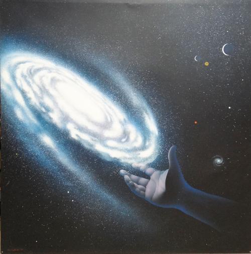 P. d'Esperies (contemporary), Reaching into Space, oil on canvas, signed and dated '98, unframed, 150cm x 150cm.