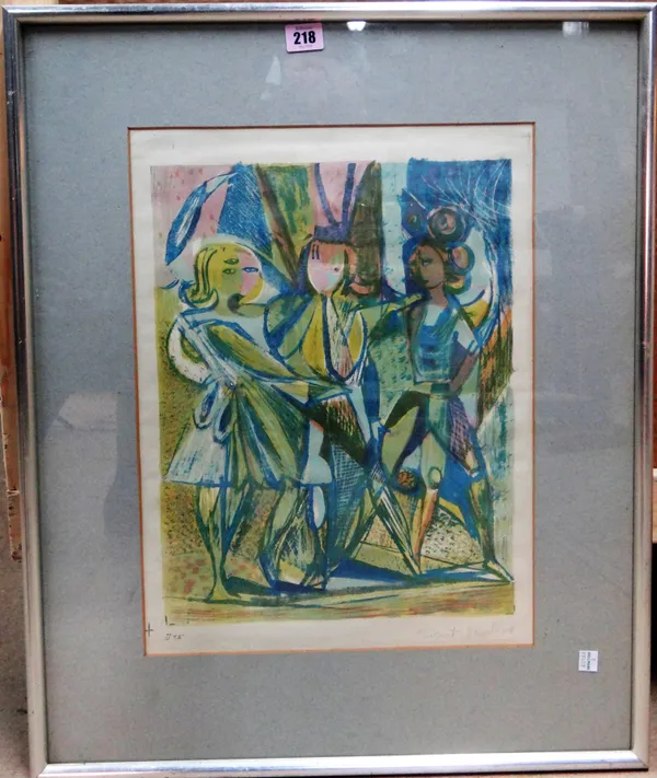 Rupert Shepherd (1909-1992), Figures, colour lithograph, signed, 39.5cm x 30cm.