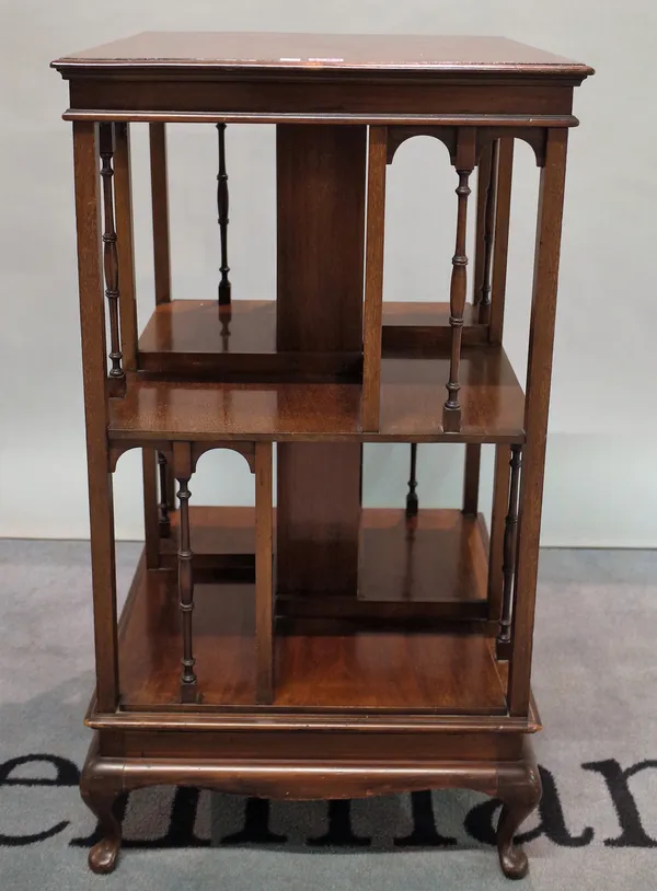 A late 19th century mahogany revolving open bookcase, 49cm wide x 89cm high.