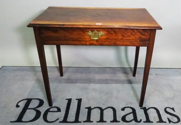 A late George III mahogany single drawer side table, 84cm wide x 72cm high.