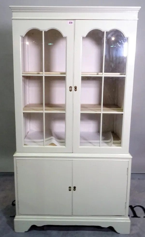 A 20th century grey painted display cabinet, 79cm wide x 154cm high.