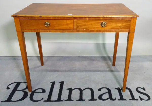 A Victorian mahogany two drawer side table, 88cm wide x 71cm high.