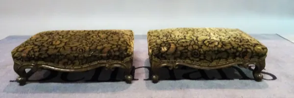 A pair of Victorian style stained beech rectangular footstools, 52cm wide x 16cm high, and a Victorian mahogany bidet, 51cm wide x 47cm high, (2).