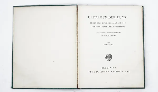 BLOSSFELDT, Karl (photographer, 1865-1932).  Urformen der Kunst. Photographische Pflanzenbilder. Berlin: Verlag Ernst Wasmuth A.G., 1929. 4to (313 x 2