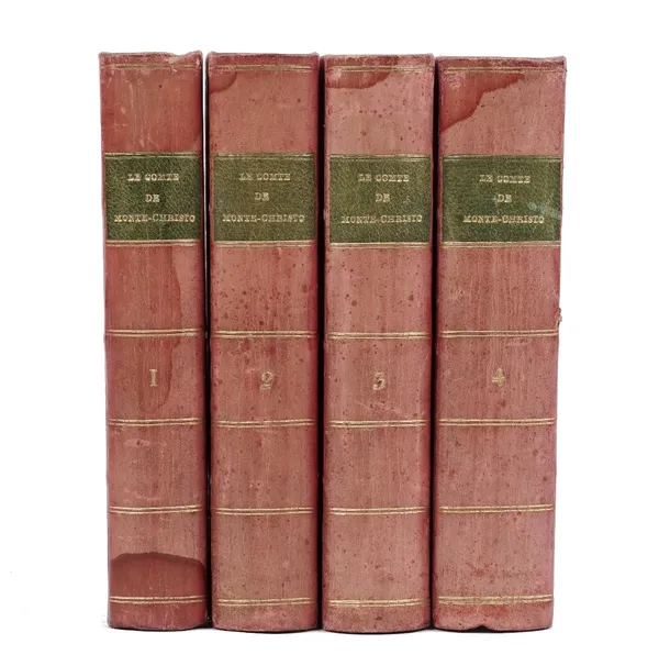 DUMAS, Alexandre (1802-70).  Le Comte de Monte-Christo [sic, ie. Cristo]. Brussels: Meline, Cans et Compagnie, 1845-46. 8 volumes bound in 4, small 8v