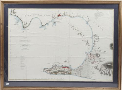 GIBRALTAR - A Chart of the Bay of Gibraltar, including a small Plan of that Fortress, with the Position of the Military and Naval Force of France and