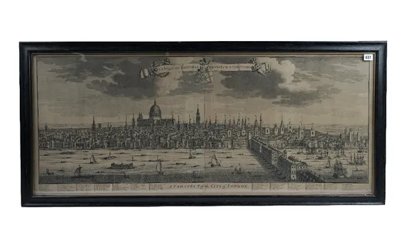 [KIP, Johannes (1633-1722)].  A Prospect of the City of London. [London: c. 1720]. Very large engraved panoramic view on 2 sheets, joined, title in Fr