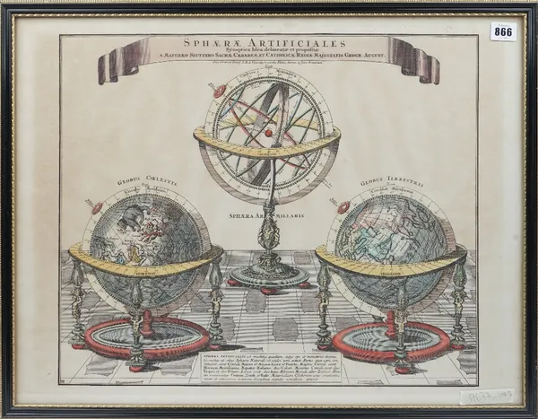 SEUTTER, Georg Matthäus (1678-1757).  Sphaerae artificiales. Sÿnoptica Idea delineatae et propositae. [Augsburg: c. 1745]. Hand-coloured engraving of