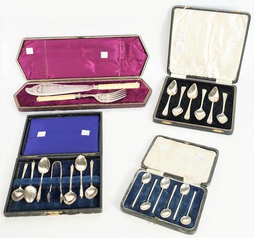 Silver, comprising; a set of six grapefruit spoons, Birmingham 1936, a set of six coffee spoons, Sheffield 1926, combined weight 169 gms and plated wa