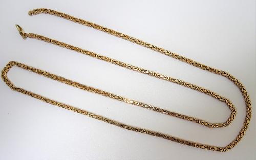A 9ct gold Byzantine link neckchain, on a sprung hook shaped clasp, length 76cm, weight 37.1 gms.